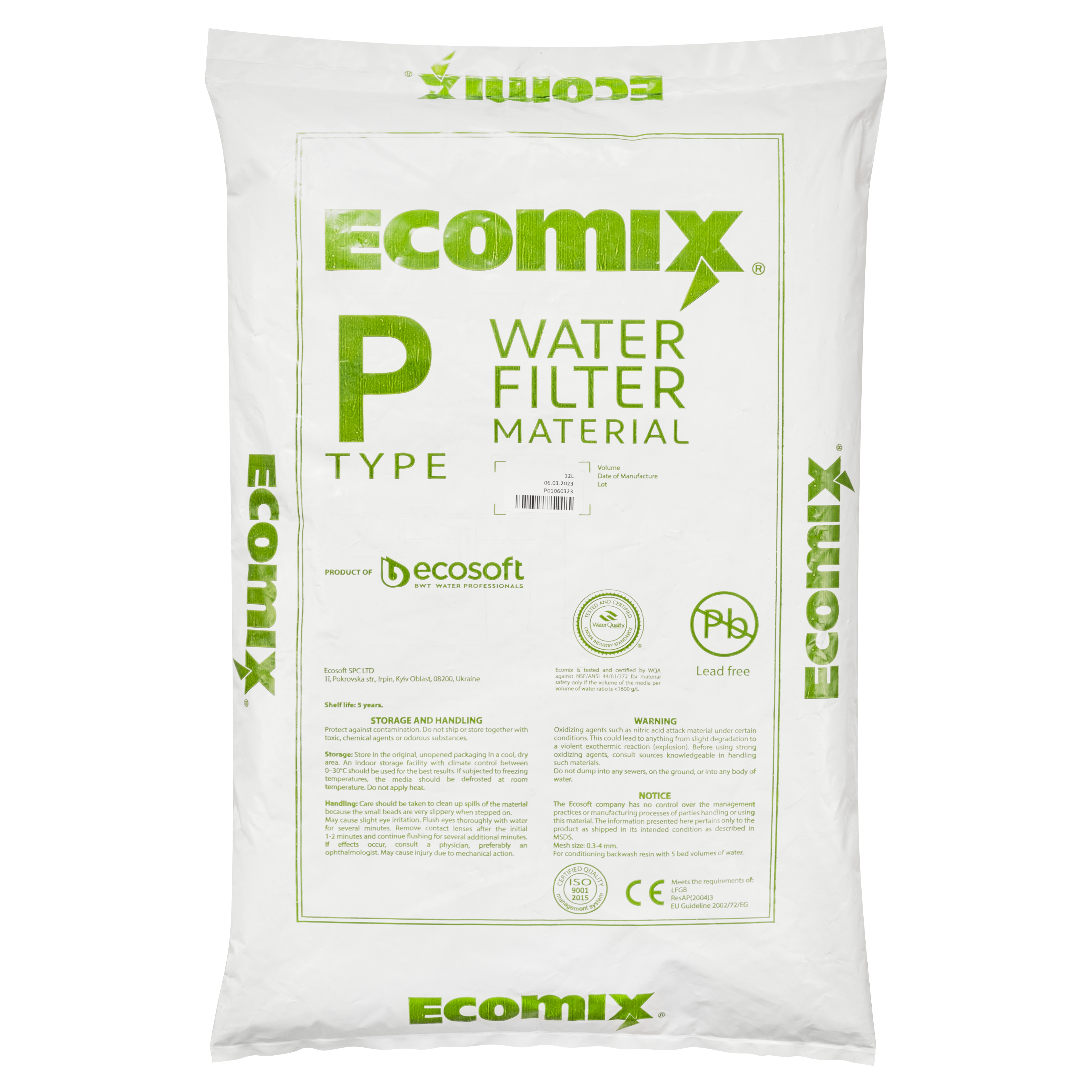 Характеристики фильтрующий материал Ecosoft Ecomix P 12 л ECOMIXP12