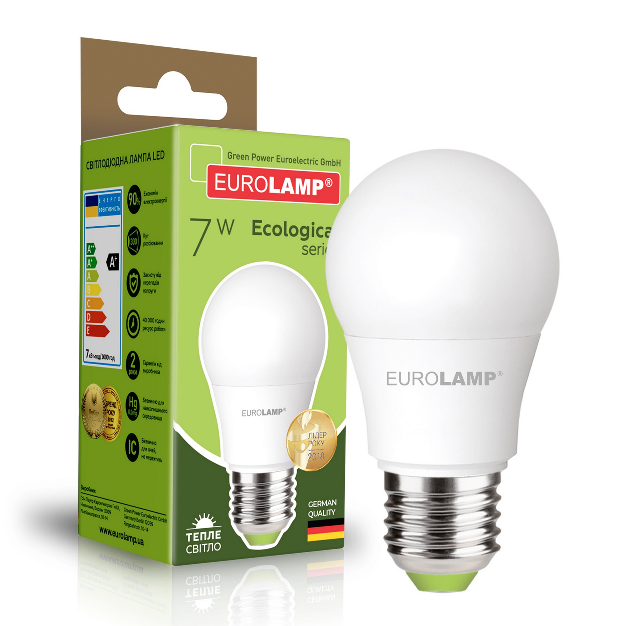 Світлодіодна лампа форма груша Eurolamp LED EKO A50 7W E27 3000K