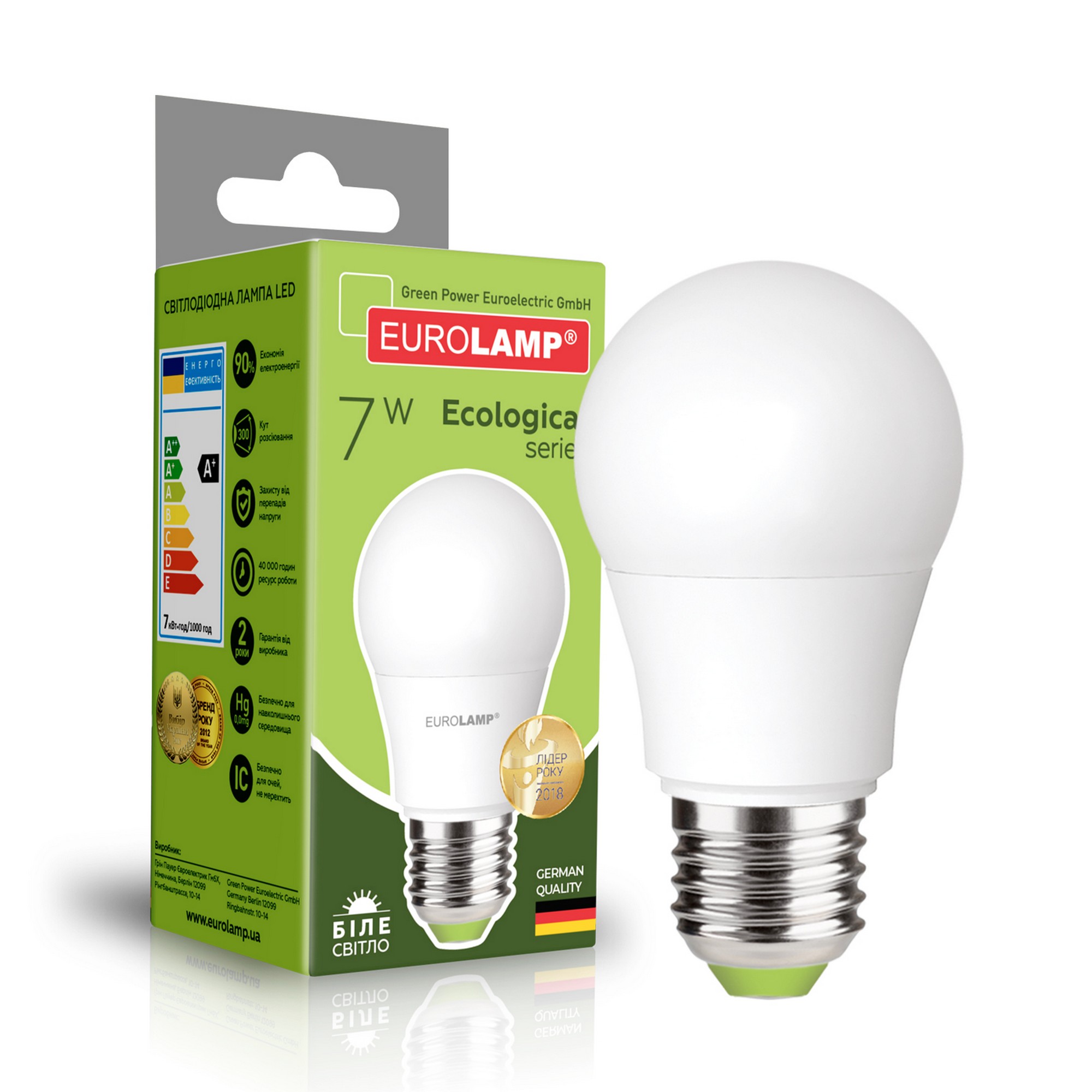 Светодиодная лампа Eurolamp форма классическая EUROLAMP LED А50 7W E27 4000K (LED-A50-07274(P))