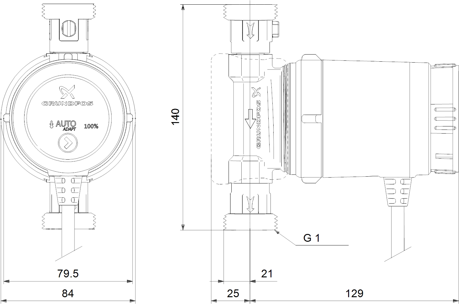 Grundfos Comfort 15-14 BXA PM (97916749) Габаритні розміри
