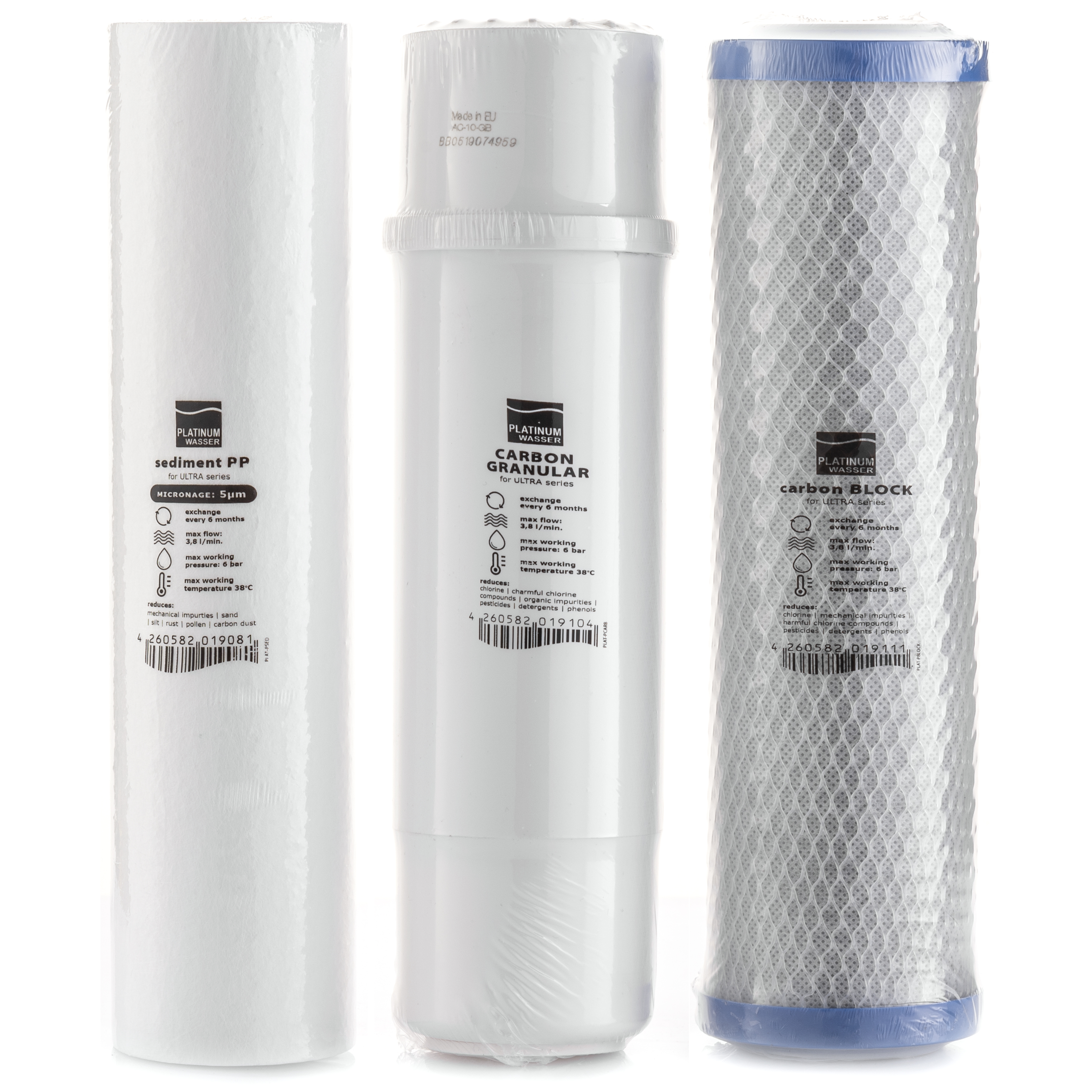 Комплект картриджів для фільтрів Platinum Wasser комплект нижнього ряду для систем ULTRA (посилене очищення)