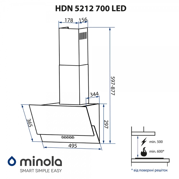 Minola HDN 5212 WH 700 LED Габаритные размеры