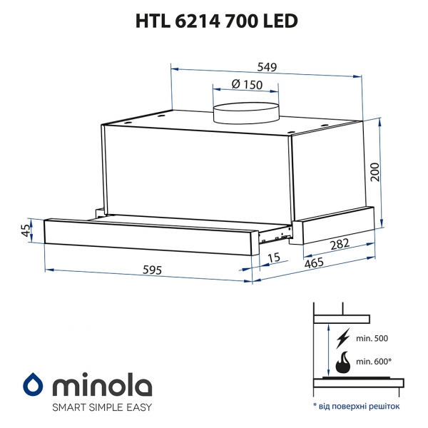 Minola HTL 6214 BL 700 LED Габаритные размеры