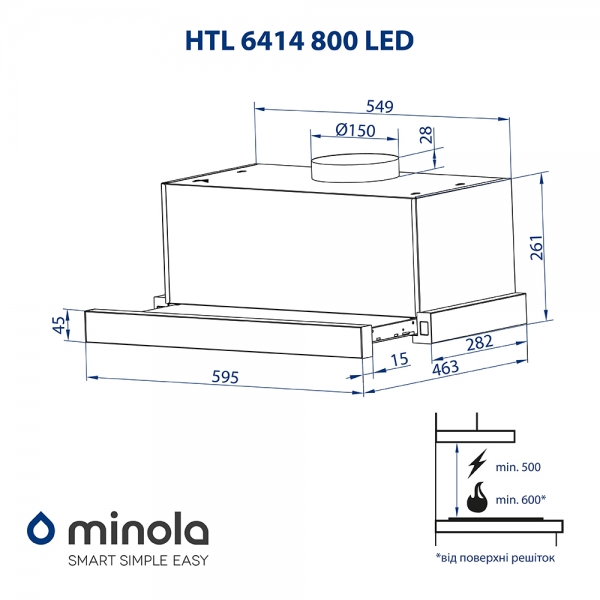 Minola HTL 6414 BL 800 LED Габаритные размеры