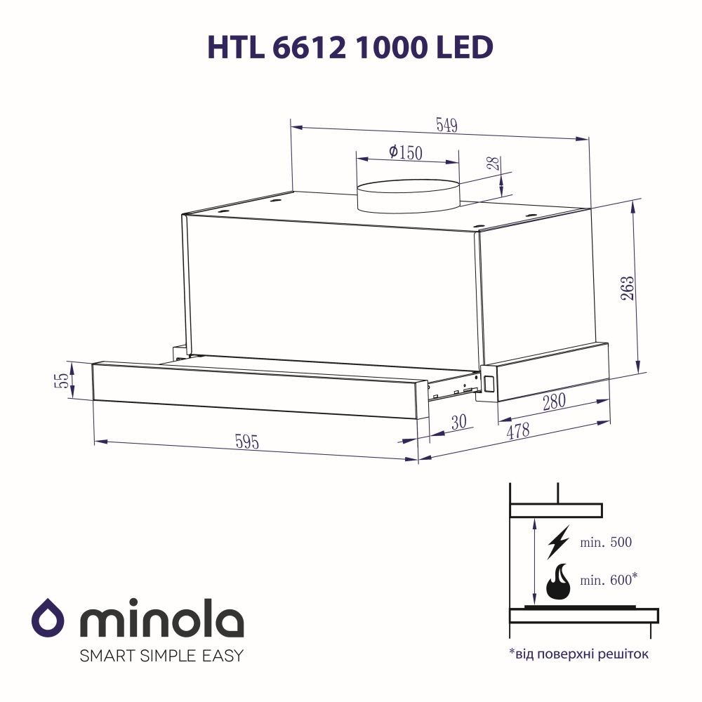Minola HTL 6612 WH 1000 LED Габаритные размеры