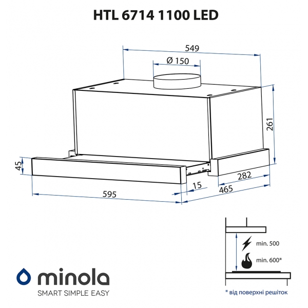 Minola HTL 6714 WH 1100 LED Габаритные размеры