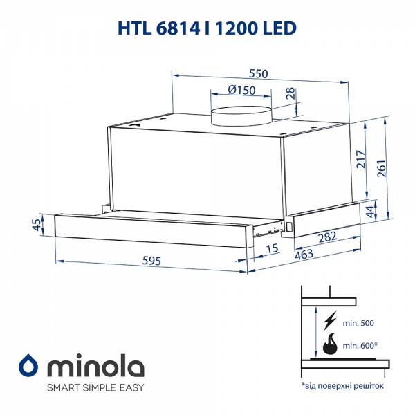 Minola HTL 6814 I 1200 LED Габаритные размеры