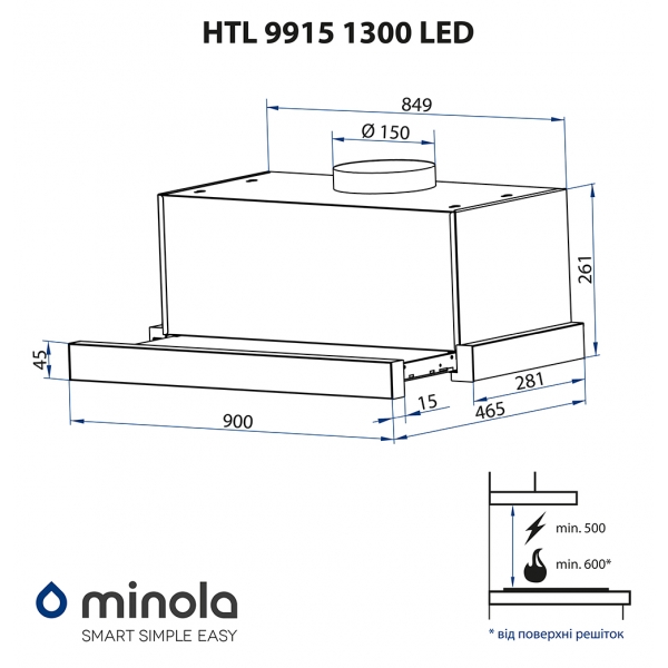 Minola HTL 9915 I 1300 LED Габаритные размеры