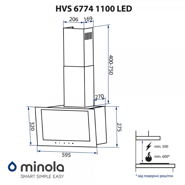 Minola HVS 6774 BL 1100 LED Габаритные размеры