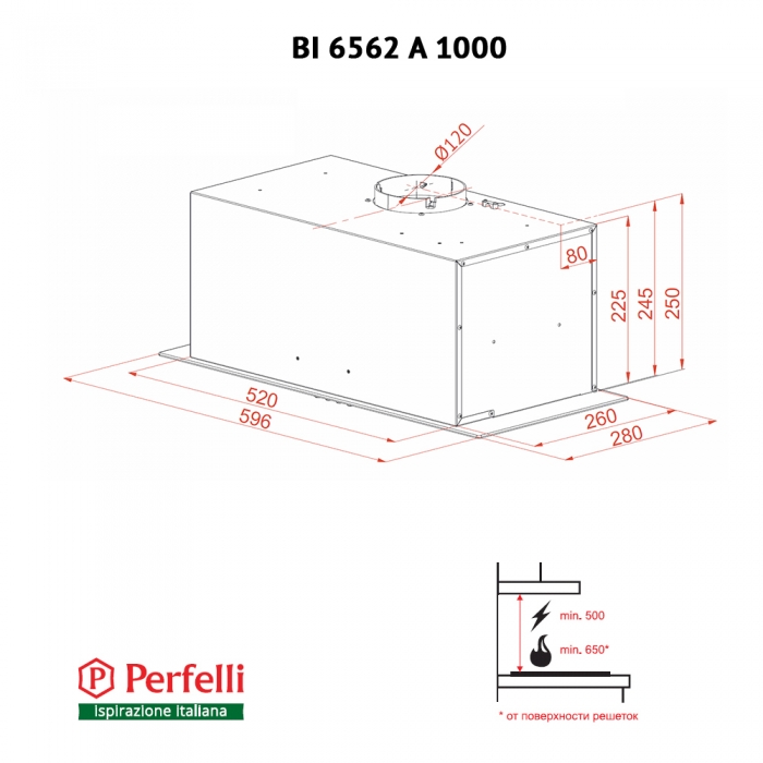Perfelli BI 6562 A 1000 BL LED GLASS Габаритные размеры