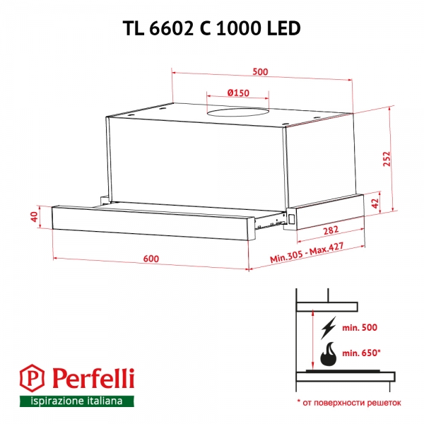 Perfelli TL 6602 C S/I 1000 LED Габаритные размеры