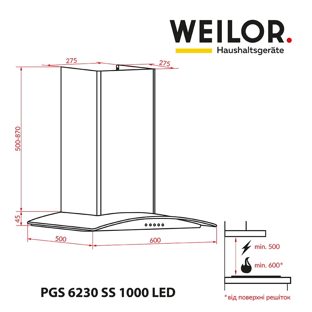 Weilor PGS 6230 SS 1000 LED Габаритные размеры