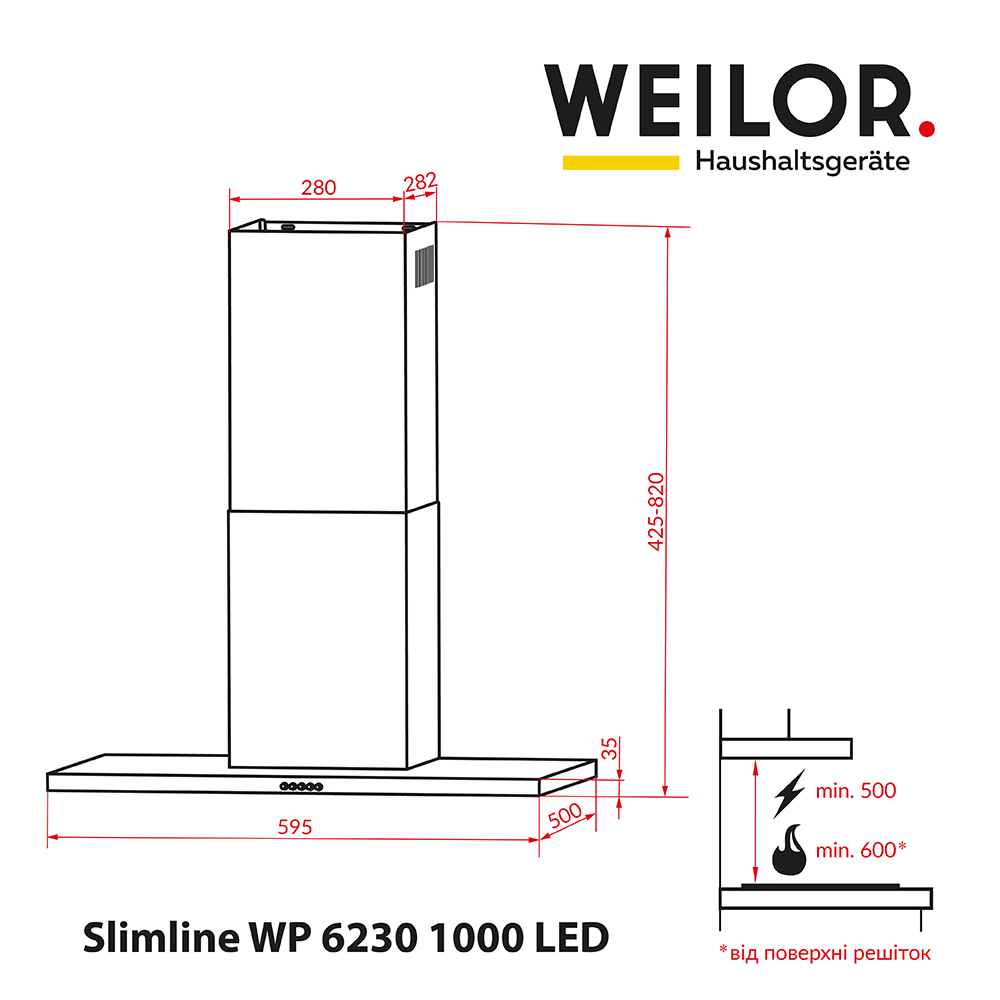 Weilor Slimline WP 6230 WH 1000 LED Габаритные размеры