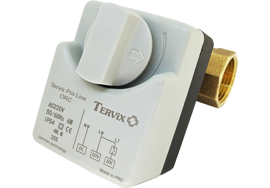 2-х ходовий кульовий клапан з електроприводом Tervix Pro Line ORC (нормально відкритий, 230В) (DN15) 201112