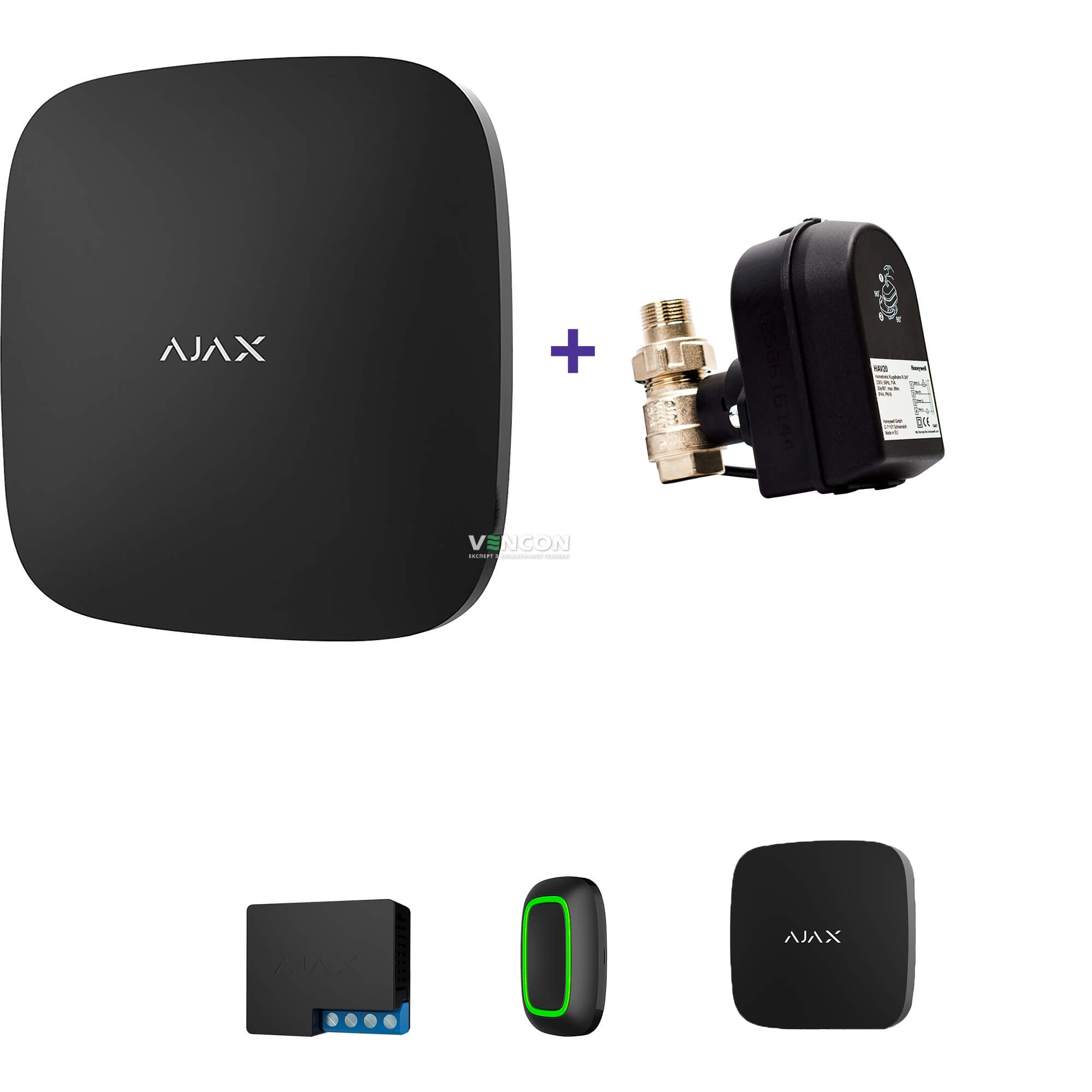 Ajax Hub Plus + кран с электроприводом Honeywell 220 One + Button