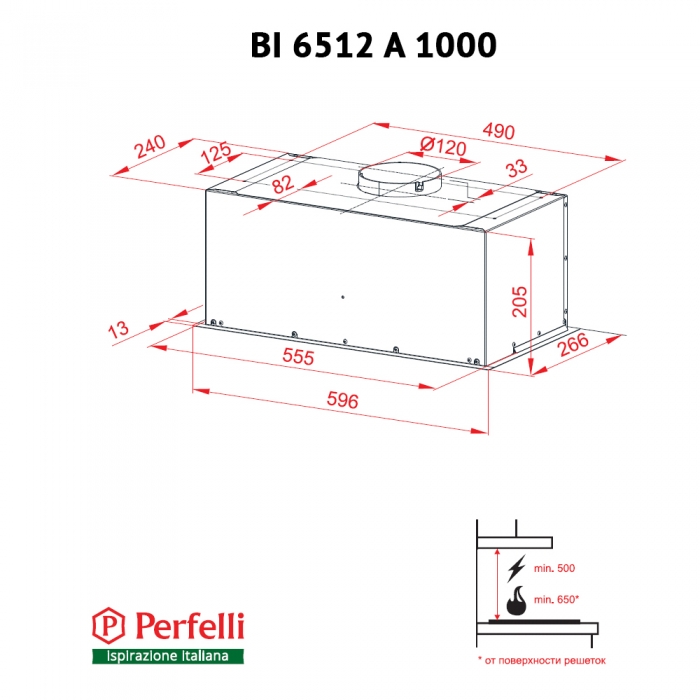 Perfelli BI 6512 A 1000 BL LED Габаритные размеры