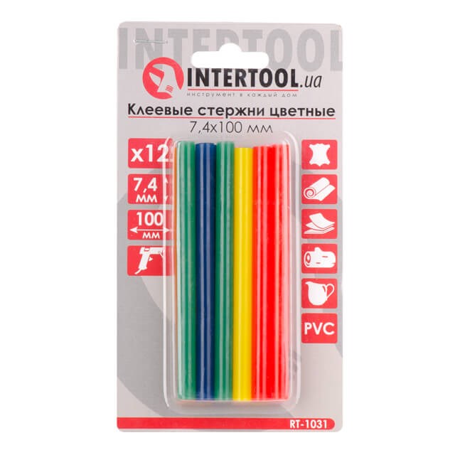 Комплект клейових стрижнів Intertool RT-1031 (7.4 мм*100 мм, 12 шт)
