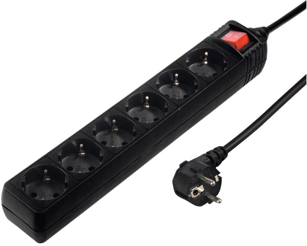 Hama 6XSchuko 3G*1.5мм 3м Black