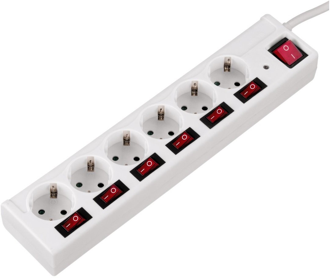 Hama 6XSchuko 3G*1.5мм 1.4м White