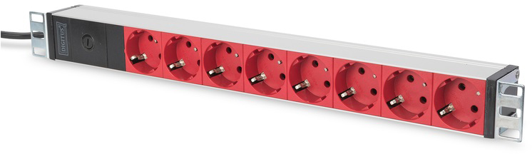 Digitus 1U, 8xSchuko red, 10A, 250V, C14