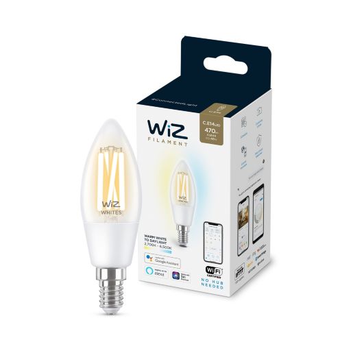 Светодиодная лампа форма свеча WiZ Led Smart E14 4.9W 470Lm C35 2700-6500 Filament Wi-Fi (929003017601)