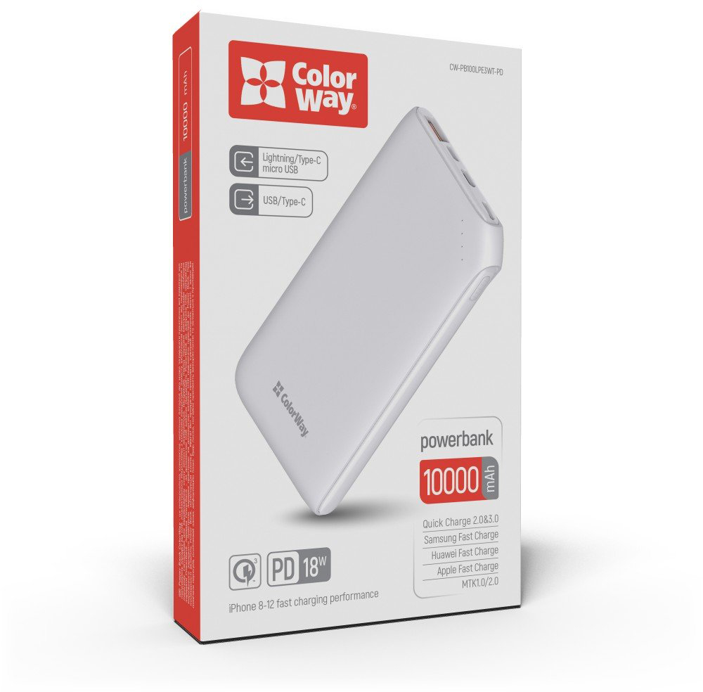 ColorWay Soft touch 10 000 mAh (CW-PB100LPE3WT-PD)