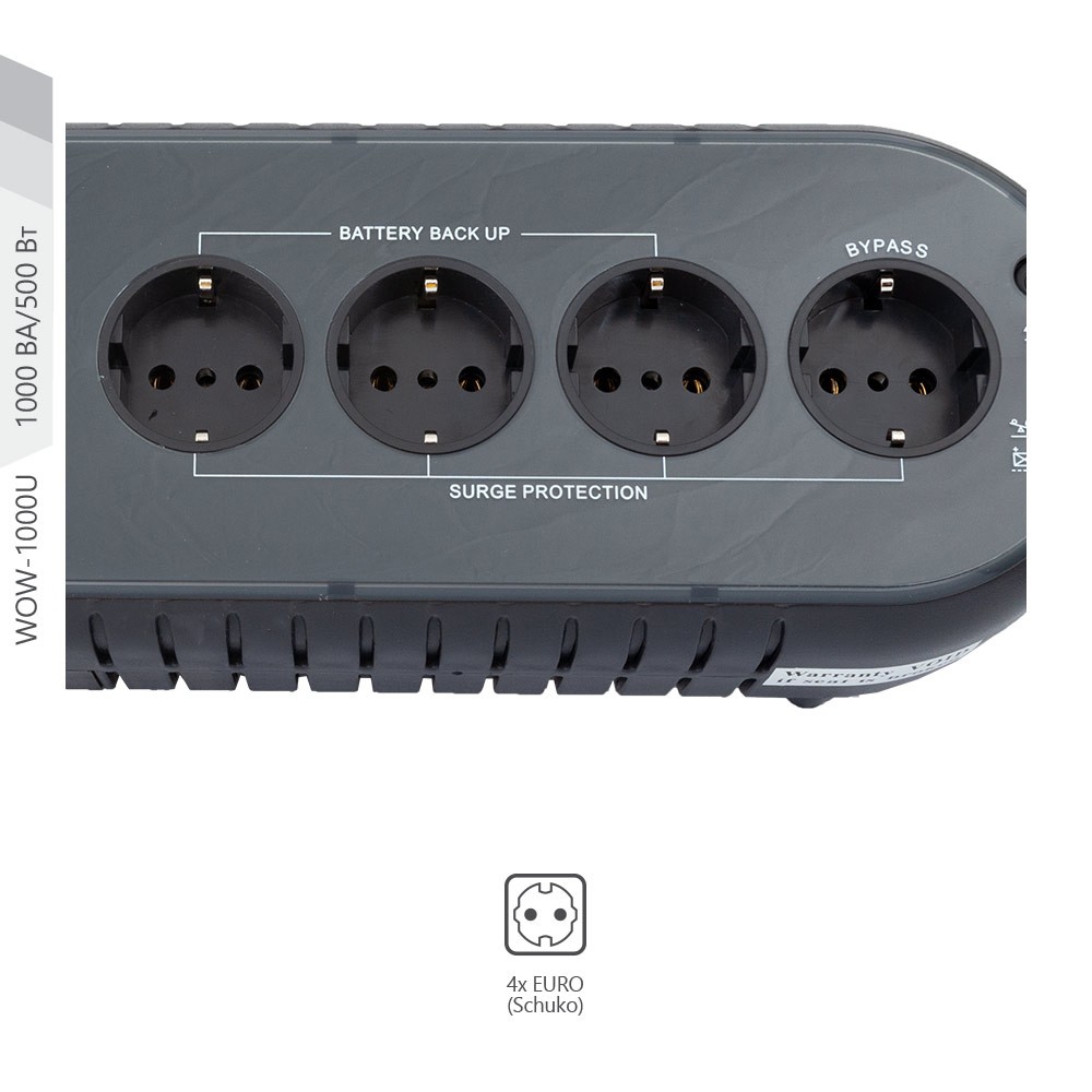 Источник бесперебойного питания Powercom WOW-1000U 1000VA/500W резервный USB 3+1 Schuko характеристики - фотография 7