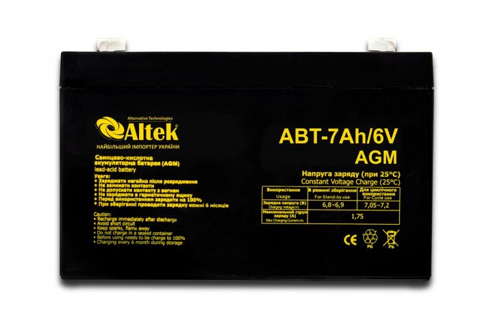 Акумулятор 6 В Altek ABT-7Ah/6V AGM