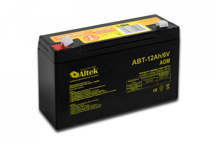 Акумулятор 12 A·h Altek ABT-12Ah/6V AGM