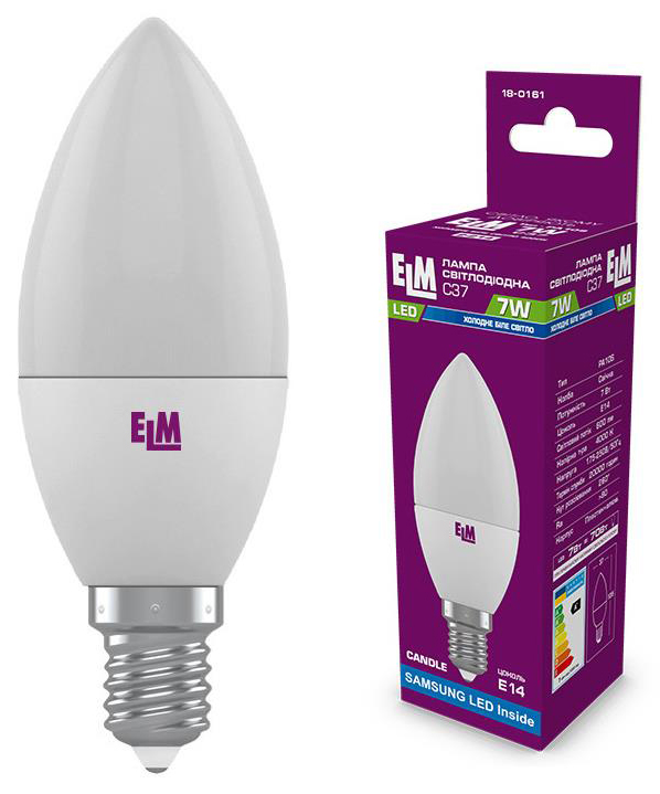 Светодиодная лампа форма свеча ELM C37 7W PA10S E14 4000K (18-0161)