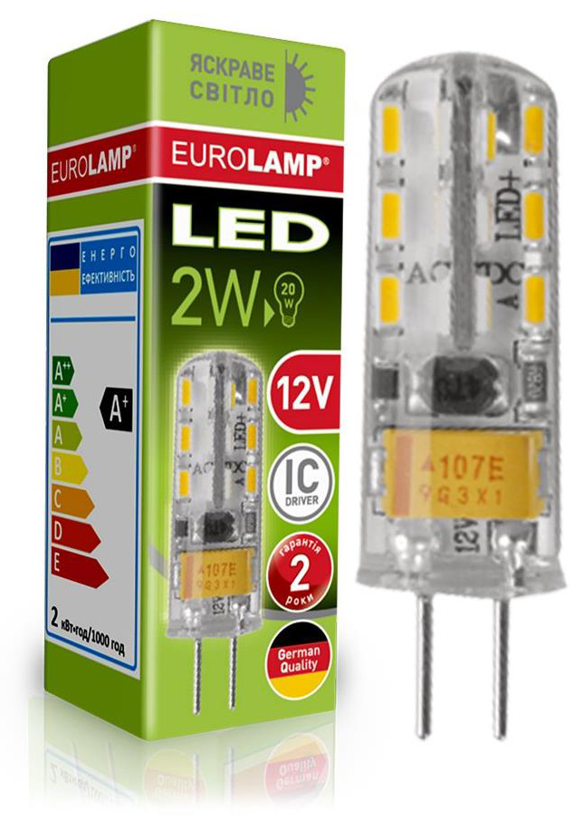 Світлодіодна лампа потужністю 2 Вт Eurolamp LED силикон G4 2W 4000K 12V (LED-G4-0240(12))