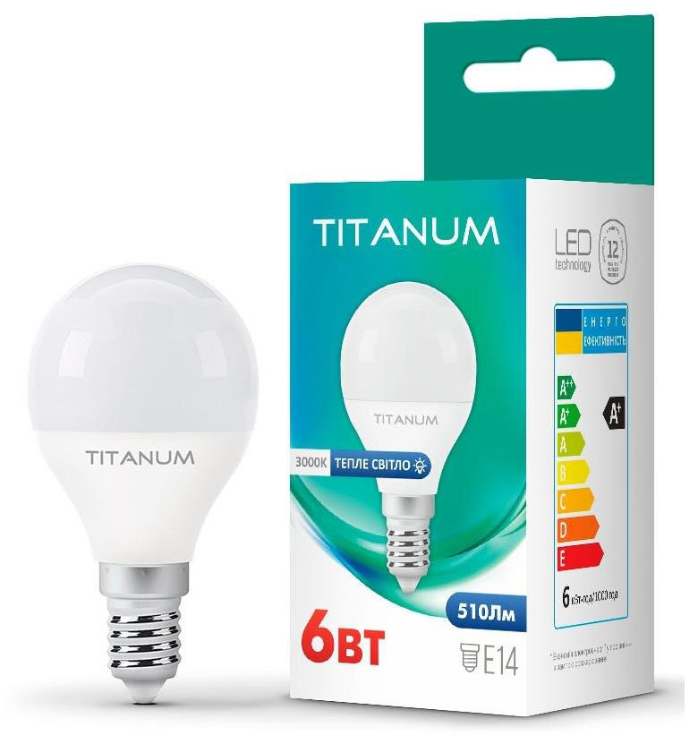 Лампа Titanum светодиодная Titanum G45 6W E14 3000K (TLG4506143)