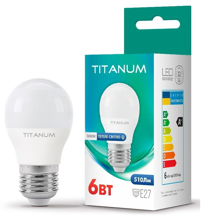 Светодиодная лампа мощностью 6 Вт Titanum G45 6W E27 3000K (TLG4506273)