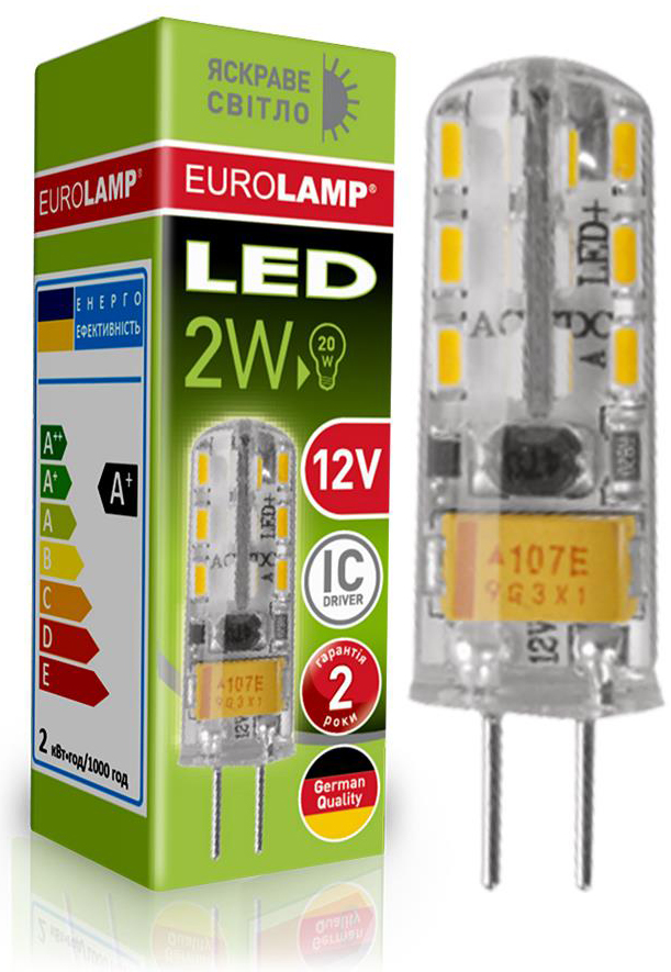 Світлодіодна лампа 12 вольт Eurolamp LED силікон G4 2W 4000K 12V