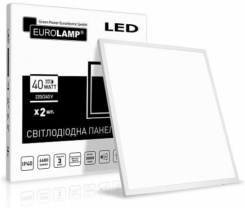 Квадратный светодиодный светильник Eurolamp LED 40W 4000К 110lm/W 2шт в коробке