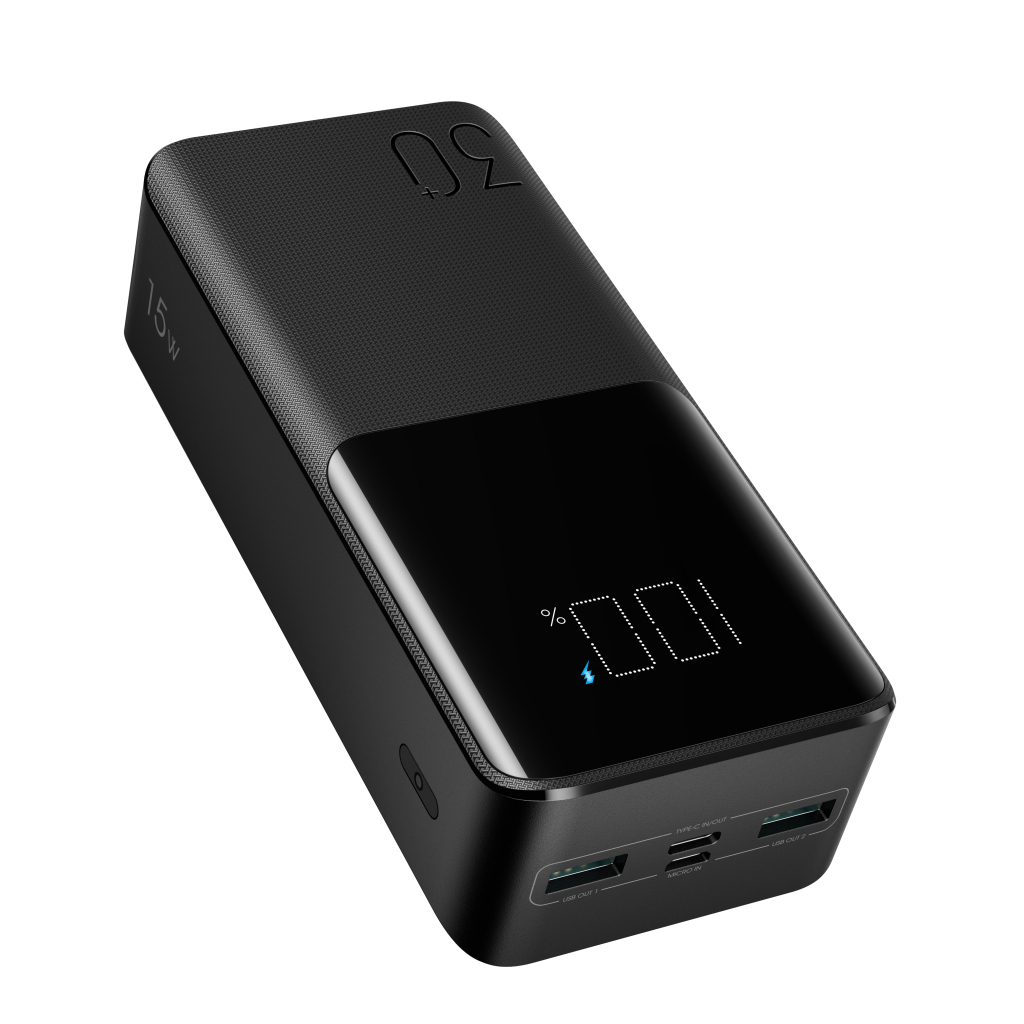 JoyRoom 30000mAh 15W, Input 2A, Output USB-C/3A & 2*USB/2.4A, Black (JR-T015)