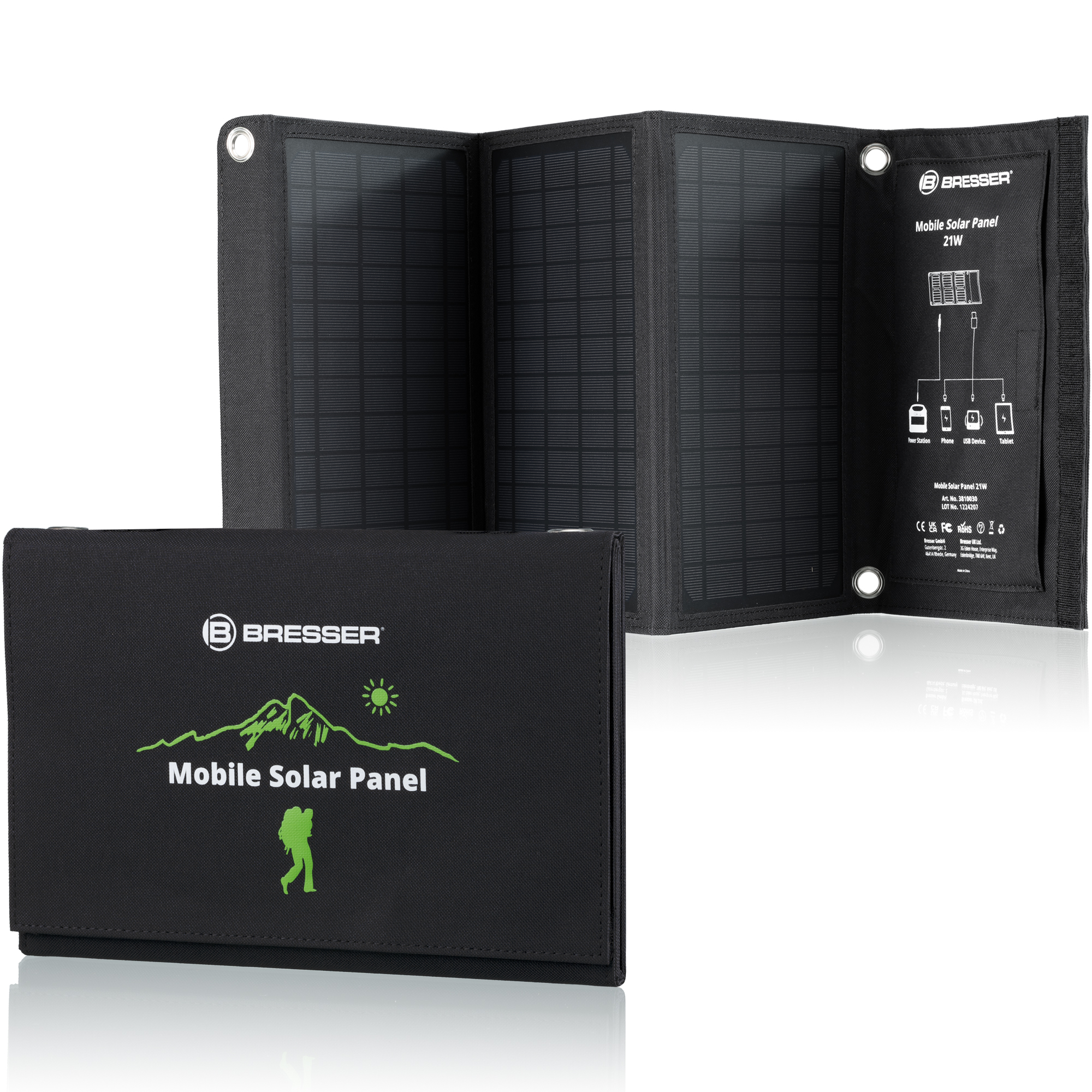 Ціна портативна сонячна батарея Bresser Mobile Solar Charger 21 Watt USB DC (3810030) в Києві
