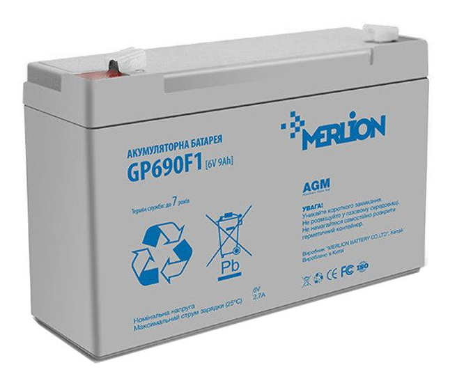 Аккумулятор свинцово-кислотный AGM Merlion 6V-9Ah (GP690F1)