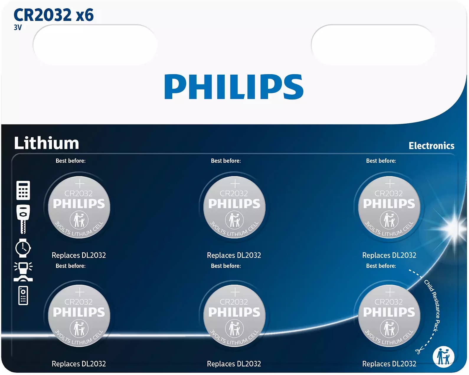 Philips Батарейка літієва CR 2032 блістер, 6 шт