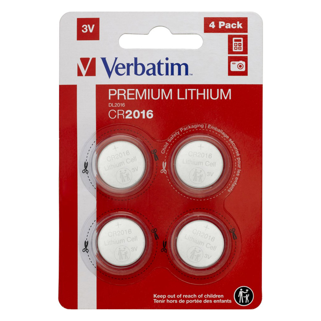 Батарейки типа CR2016 Verbatim CR 2016 Lithium 3V * 4 (49531)