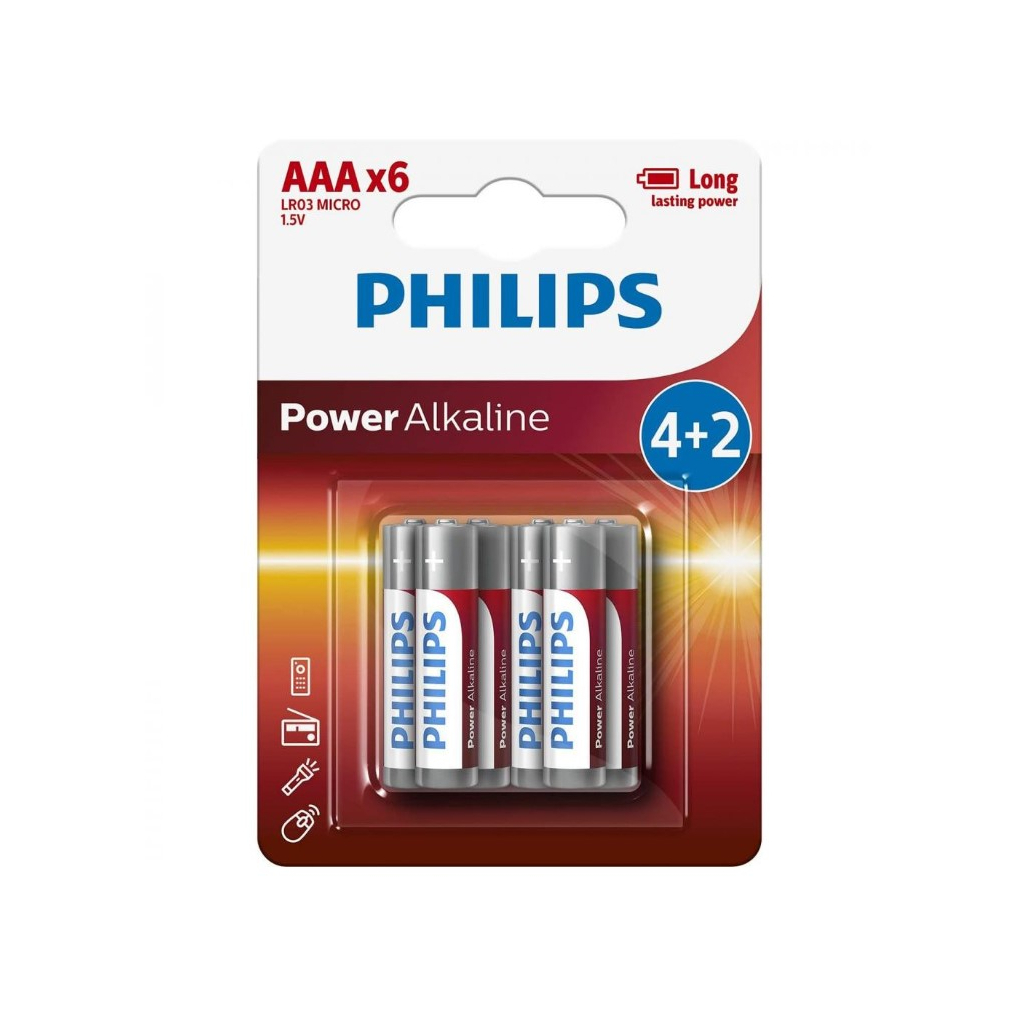 Батарейка Philips AAA Power Alkaline 1.5V LR03 * 6 (LR03P6BP/10) в интернет-магазине, главное фото