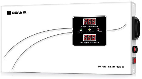 Стабилизатор пониженного напряжения REAL-EL STAB SLIM-500, white (EL122400006)