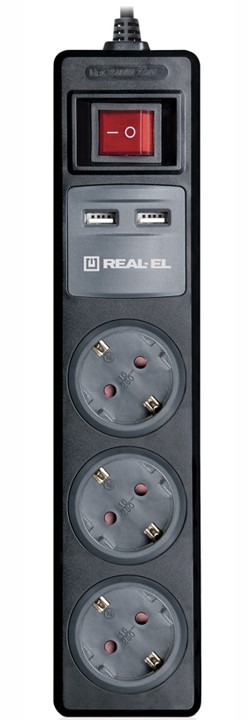 Отзывы сетевой удлинитель REAL-EL RS-3 USB CHARGE 1.8m, black (EL122500001) в Украине