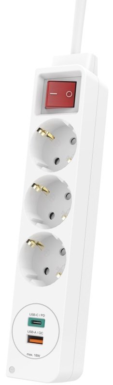 Hama 3XSchuko 3G*1.5мм 1.4м USB-C/A, PD/QC White (00133757)