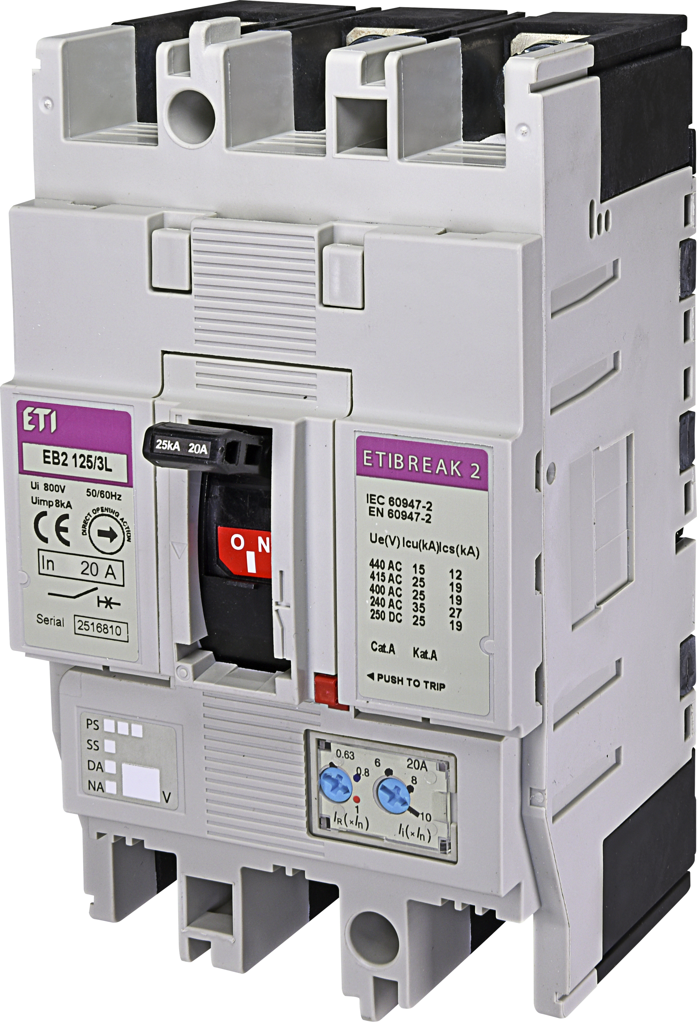 Промышленный автоматический выключатель ETI EB2 125/3L 20A 3p (004671021)