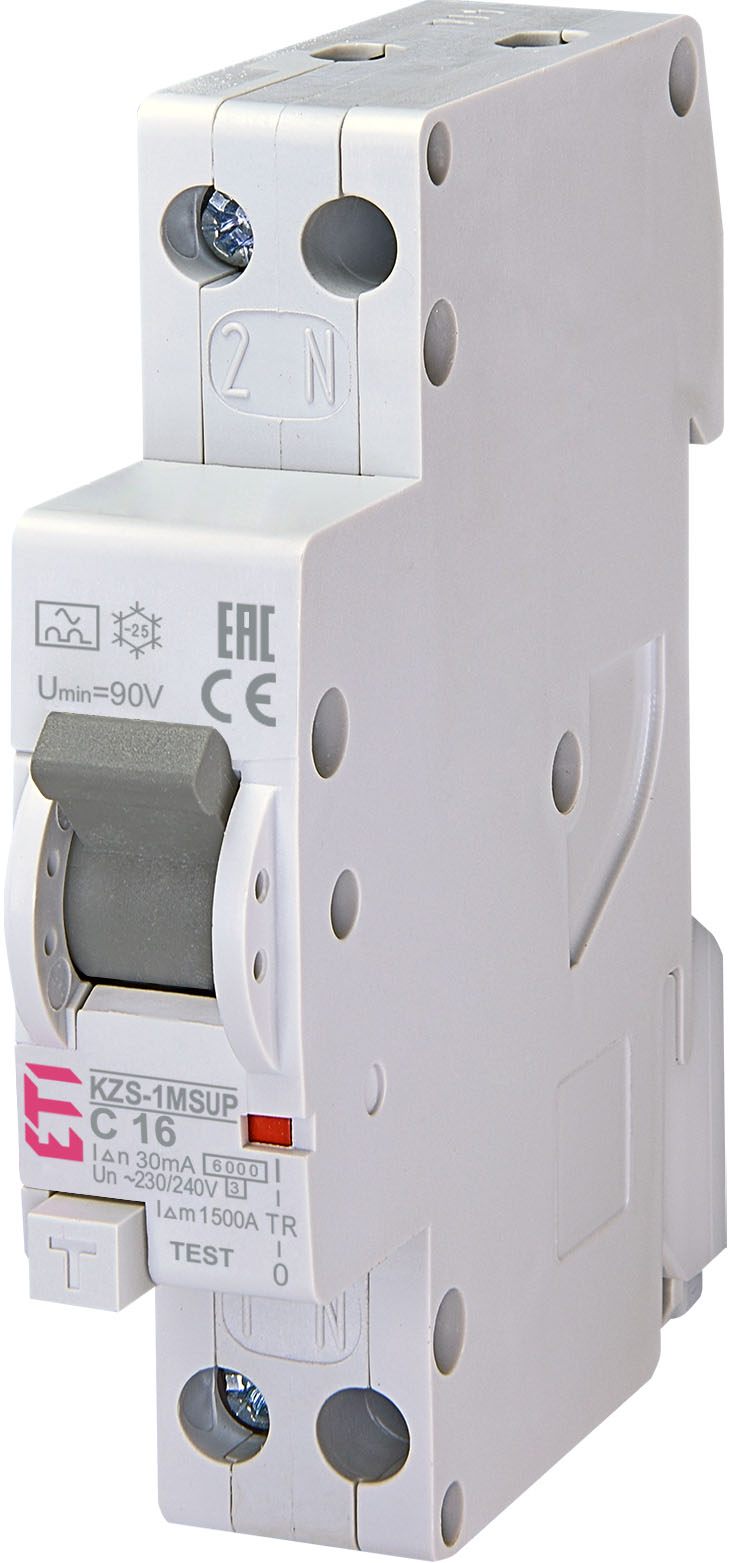 Диференціальний вимикач ETI KZS-1M-SUP 1p+N A C16/0.03 6kA (002175724)