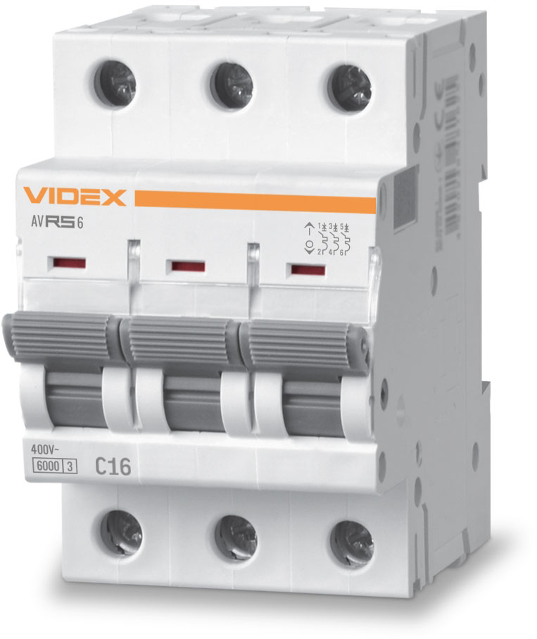 Автоматический выключатель Videx RESIST RS6 3p 16А С 6кА (VF-RS6-AV3C16) в интернет-магазине, главное фото
