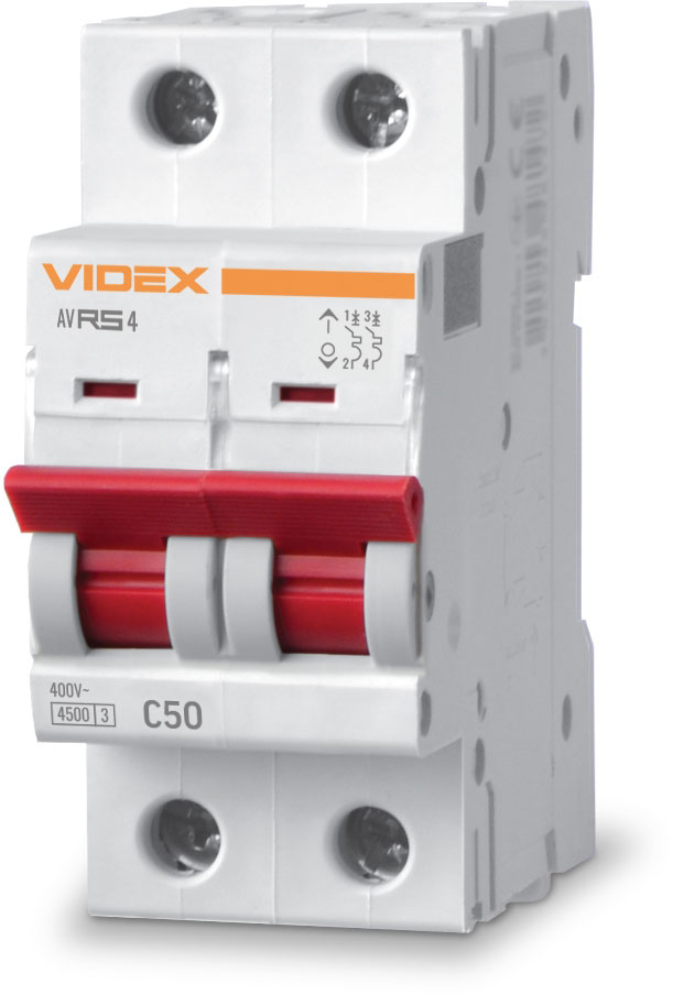 Автоматический выключатель Videx RESIST RS4 2p 50А С 4,5кА (VF-RS4-AV2C50)