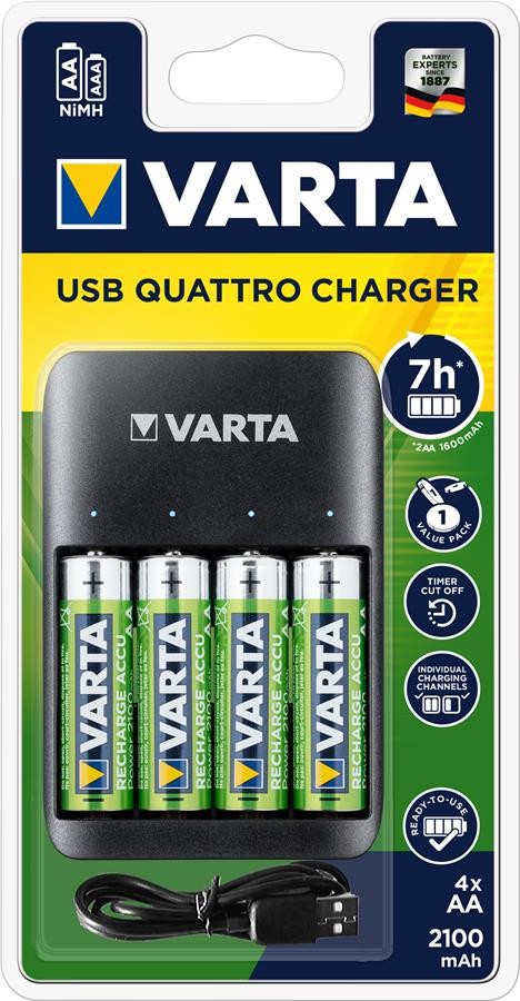 Зарядний пристрій Varta Value USB Quattro Charger + 4 AA 2100 mAh (57652101451) в інтернет-магазині, головне фото