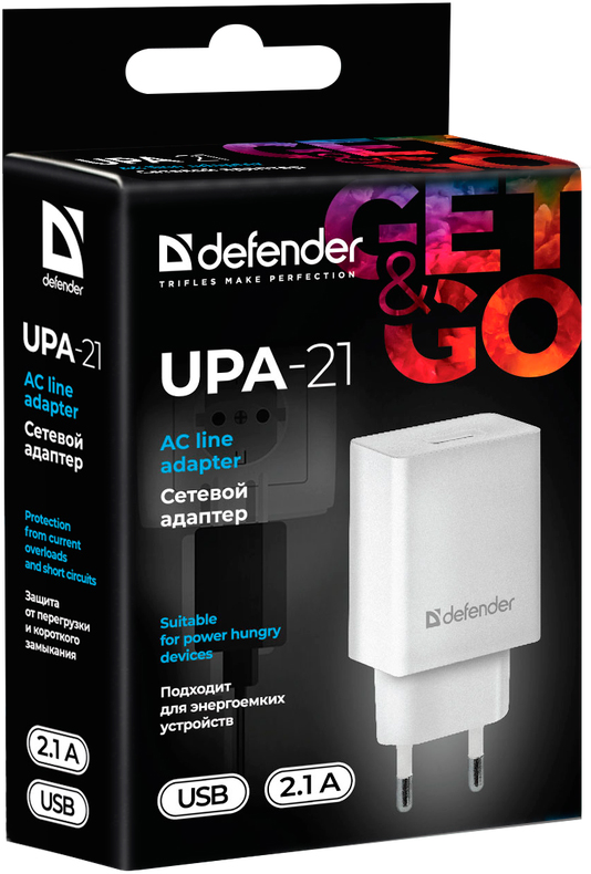 в продажу Зарядний пристрій Defender 1xUSB 2.1A UPA-21 white (83571) - фото 3